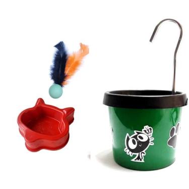 Imagem de Bebedouro Verde Para Gato - Fonte + Comedouro - DM SOLUÇÕES
