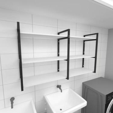 Imagem de Prateleira industrial para lavanderia aço cor preto prateleiras 30cm c