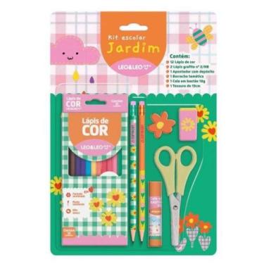 Imagem de Kit Material Escolar Jardim Lápis De Cor 12 Cores Leo E Leo