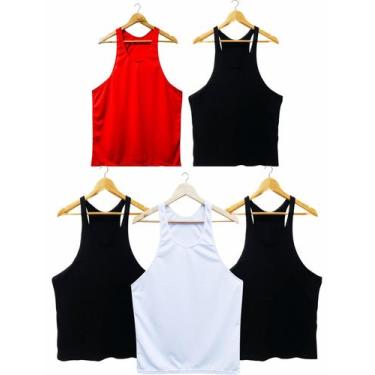 Imagem de Kit 5 Camiseta Regata Masculina Academia Cavada Poliéster Esportivo - 