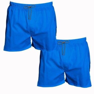 Imagem de Kit 2 Shorts Azul Masculino Tectel Curto Liso Verão Brasil - Bueno Sto