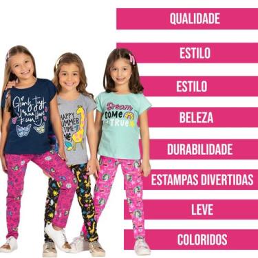 Imagem de Kit 3 Conjuntos Infantil Juvenil Menina com Camiseta e Legging 1 a 16 