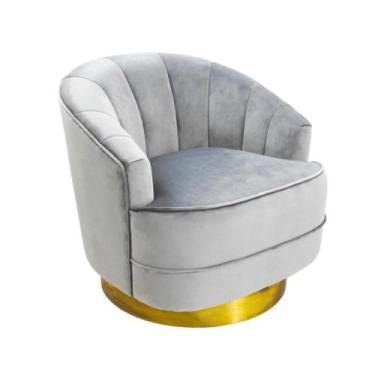 Imagem de Poltrona Moderna Estofado Cinza Base Metal Dourado Luxo - LUXdécor Cas