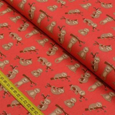 Imagem de Tecido Estampado para Patchwork - Fun Animals: Bicho Preguiça Fundo Ve