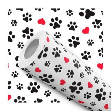 Imagem de Papel de Parede Adesivo Patinhas Cachorro Preto e Vermelho Petshop Mod