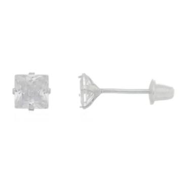 Imagem de Brinco Baby Pedra Quadrada 3mm Prata 925 Tarraxa Tipo Baby - MPJoias