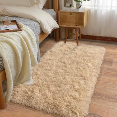 Imagem de Ailyei Tapetes macios para corredores de quarto, tapete felpudo bege 5 x 10 antiderrapante para dormitório de cabeceira, tapete peludo longo e felpudo para berçário e sala de estar
