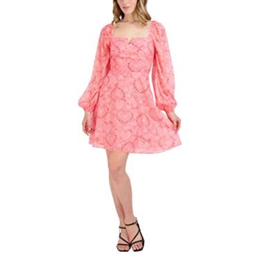Imagem de BCBGeneration Minivestido feminino justo e flare manga longa bispo gola quadrada franzido nas costas, rosa, GG