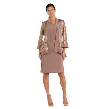 Imagem de R&M Richards Vestido feminino formal com lantejoulas, Ouro rosa, 42