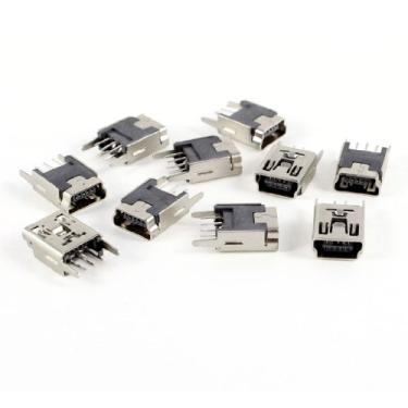 Imagem de uxcell 10 peças mini USB tipo B soquete fêmea 5 pinos conector de 180 graus Dip Jack