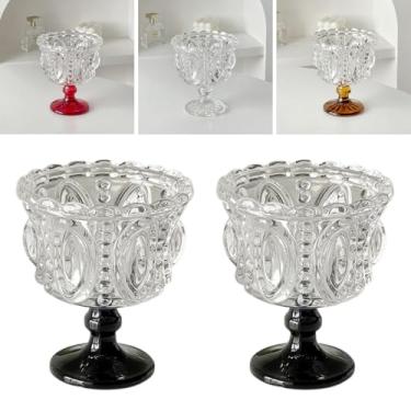 Imagem de Boxonly Conjunto de 2 Taças de Sobremesa de Cristal Vintage - Vidro Preto com Relevo, Copos de Sobremesa com 250 ml, 12 cm x 10 cm para Uso Doméstico e Café