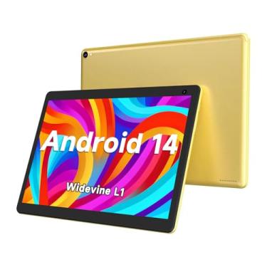 Imagem de Tablet Coopers 10”, Android 12, 32 GB ROM 512 GB, processador Quad Core, bateria de 6.000 mAh, tela sensível ao toque IPS 1280 x 800, câmera dupla HD de 2 + 8 MP, PC, Bluetooth, Wi-Fi, amarelo
