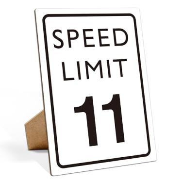 Imagem de Decoração de aniversário de carro de corrida, placa de limite de velocidade, Fast Eleven, decorações de festa de aniversário de carro de corrida, placa de madeira 8×11 com suporte, Let's Go Racing