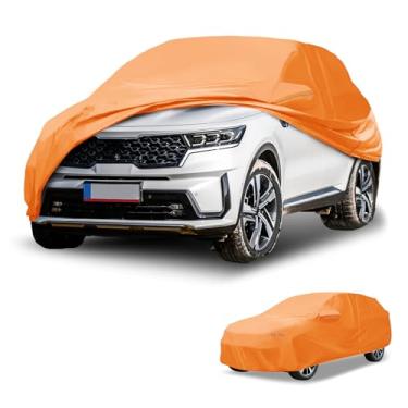Imagem de Partuto Capa de carro à prova d'água para todos os climas, automotiva, ao ar livre, anti-UV, proteção contra chuva, cobertura externa completa para Kia Sorento 210D-PU laranja com tiras refletoras