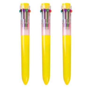 Imagem de HeTaoCat Canetas multicoloridas, pacote com 3 canetas esferográficas retráteis 0,5 mm, 10 em 1, canetas esferográficas transparentes para material de escritório (amarelo)