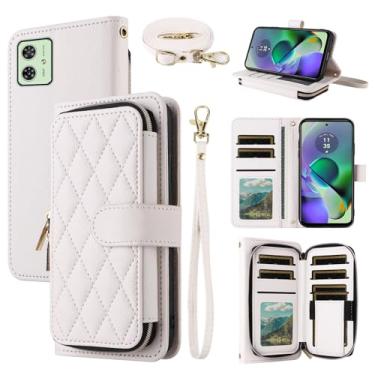 Imagem de Dswteny Argyle Capa carteira para Motorola Moto G54 5G com alça de pulso, alça de ombro, bolsa de couro PU flip suporte para cartão de crédito acessórios capa de celular para G 54 2023 mulheres