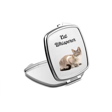Imagem de SpreadPassion Espelho compacto Cat Whisperer, presente de gato, espelho fotográfico de gato, espelho de maquiagem de viagem pequeno espelho portátil, espelho de bolso portátil, ideia de aniversário