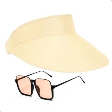 Imagem de Kit Óculos de Sol Feminino Quadrado + Viseira Moda Praia Leve Verão Esporte