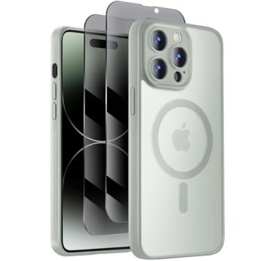 Imagem de Symcele Capa projetada para iPhone 14 Pro Max, compatível com MagSafe, com protetores de tela de privacidade X2, [proteção da câmera] [proteção contra quedas militares] capa de telefone à prova de