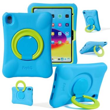 Imagem de NLR FUN Capa infantil para iPad, capa à prova de choque para iPad Air M2 de 11 polegadas (2024), capa protetora de corpo inteiro leve de 11 polegadas com alça/suporte dobrável (azul + verde)