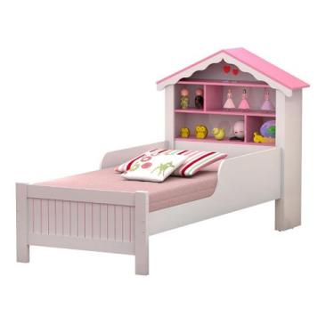 Imagem de Cama Infantil Casa Princesa c/ Prateleiras Proteção Seguraça - Sambare