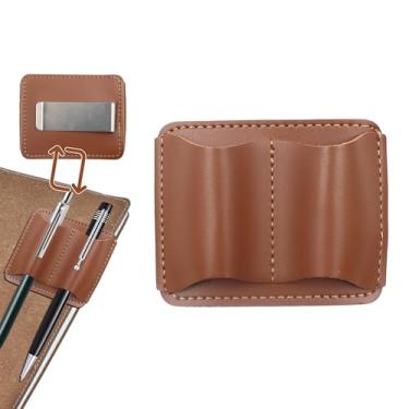 Imagem de ORNAROVI Suporte de caneta de couro para notebook, porta-canetas pequeno feito à mão de 7 x 5 cm com clipe, compartimento duplo para caneta, para diário, livro, prancheta (marrom)