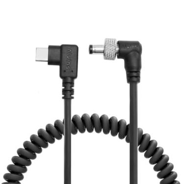 Imagem de Alvin's Cables Cabo de alimentação enrolado PD USB-C tipo C para bloqueio CC 12V para Atomos Shogun, Blackmagic Video Assist, Hollyland Mars, ângulo reto