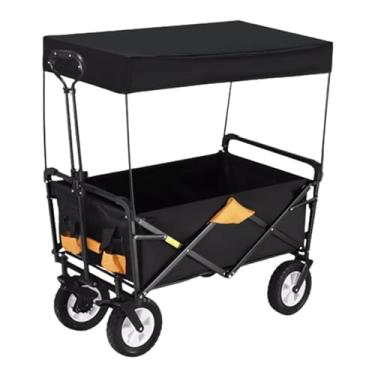 Imagem de carroça Carrinho de vagão com rodas dobrável utilitário lounge vagão jardim carrinho de vagão portátil com dossel grande capacidade 200kg/441lb dobrável
