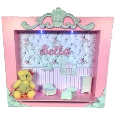 Imagem de Quadro Enfeite Porta Maternidade Cenário Led - ROSA E BRANCO FLORIDO -
