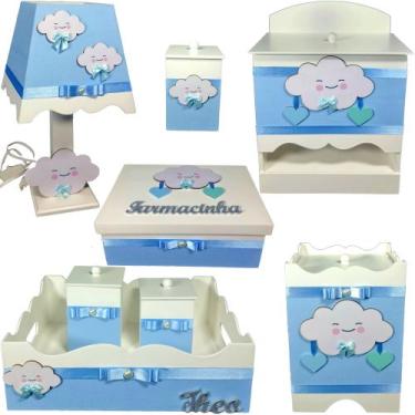 Imagem de Kit farmacinha Higiene bebê Mdf 8 pçs - CHUVA DE AMOR AZUL BB - Flores