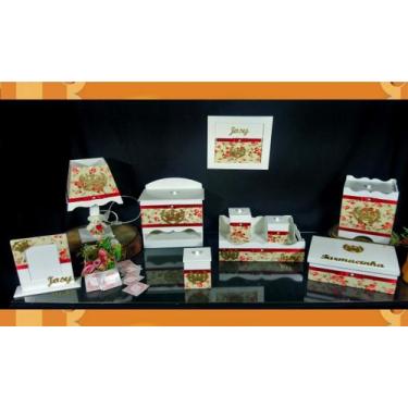 Imagem de Kit Higiene bebê Mdf 10 peças -  BEGE FLORAL DE COROA - Flores para Ma