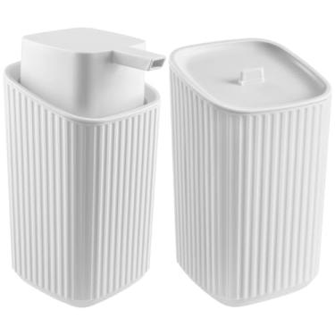 Imagem de Kit de Banheiro Porta Sabonete Líquido 400ml + Porta Algodão Moderno De Luxo (Branco)