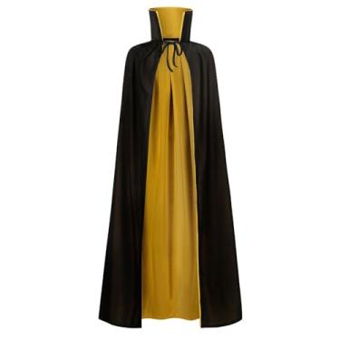 Imagem de AGCOAH Adult Vampire Cloak Men Women Two Sides Reversible Stand Collar Magician Cape Black and Yellow Halloween Devil Witch Masquerade Cosplay 35.4Inch