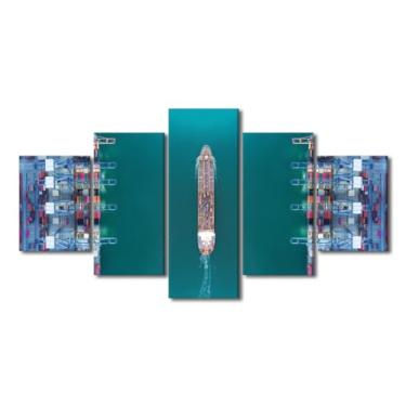 Imagem de Arte de parede de navio de contêiner para sala de estar Petroleiro Passagem em movimento Imagens de porto marítimo para quarto 5 peças de contêineres remessa tela arte arte de parede decoração de casa