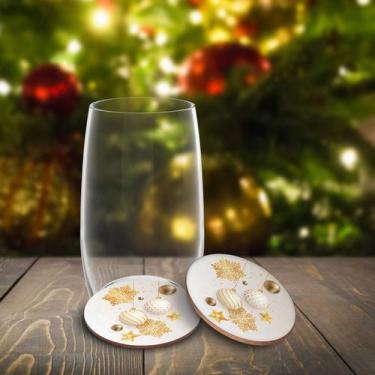 Imagem de Kit 6 Porta Copos Natalinos em MDF  Decoração Festiva para Bebidas e D