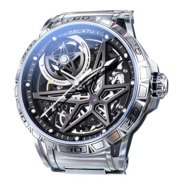 Imagem de OLEVS Relógios masculinos automáticos esqueleto mecânico luxuoso rosto grande à prova d'água 50 m luminosos para presente masculino ouro rosa preto prata, Prata, Tendência