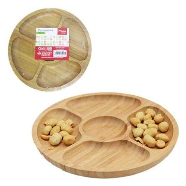 Imagem de Petisqueira de Bambu Redonda 20cm 5 Divisórias Wincy CLA16029