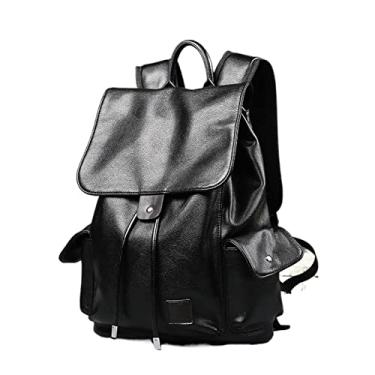 Imagem de Mochila da moda para homens bolsas de viagem bolsa escolar masculina mochila de couro de grande capacidade para laptop(Black1)