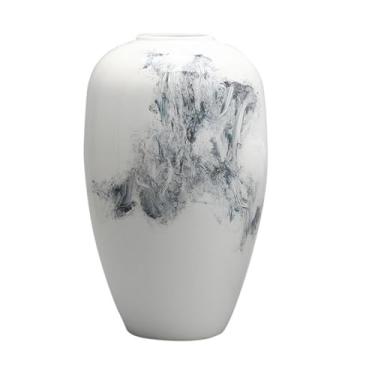 Imagem de Vaso Ornamento de vaso de cerâmica chinesa retrô Sala de estar Arranjo de flores Flor pintada à mão Paisagem Criativa Decoração de casa Vaso de flores