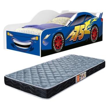 Imagem de Cama Para Quarto De Solteiro Com Proteção Lateral MDF Adesivada Carro 