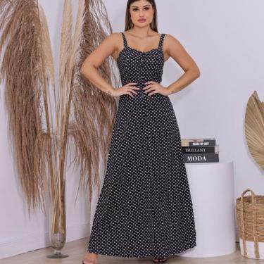 Imagem de Vestido Feminino De Poá Longo Midi de Alça com Botões e Fenda Elegante