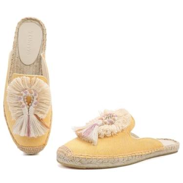 Imagem de TONIVIS Mule Sapatilha Feminina com Borla e Pompom, Espadrilles Slides Costas Nuas Sapato Mocassim, Amarelo, 10