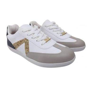 Imagem de Tênis Vizzano Feminino Casual, Branco com Dourado Glitter, Detalhes em Cinza (Branco/cinza/preto/dourado, BR, Adulto, Numérico, 38)