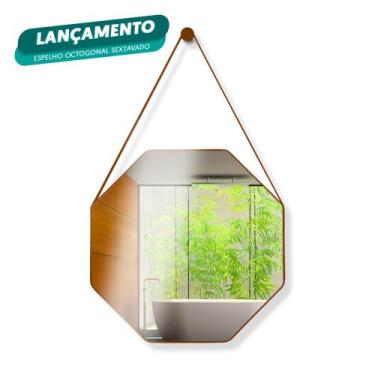Imagem de Espelho Adnet Redondo Lavabo Sextavado 60cm + Pino Suporte - Diretoo, 