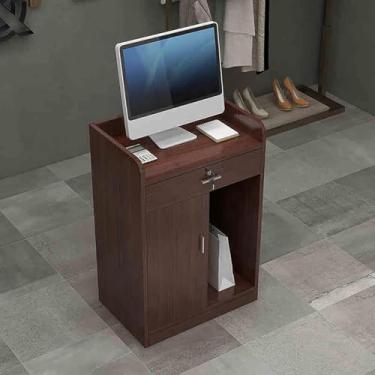 Imagem de Mesa de recepção, balcão frontal com gavetas com trava, mesa de sala de recepção de salão, mesa de computador de escritório com armário de armazenamento, balcão de caixa de loja de roupas, E, 152 x
