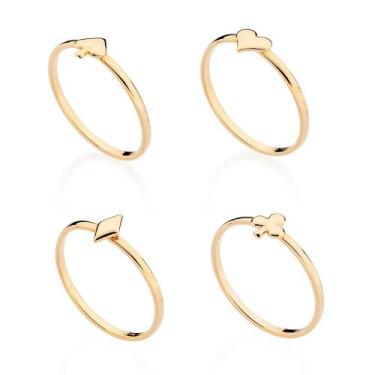 Imagem de Kit aneis rommanel banhado ouro 18k feminino skinny naipes de baralho 