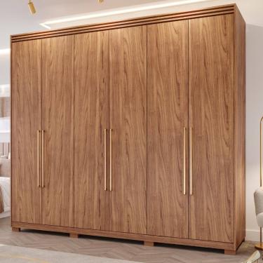 Imagem de Guarda Roupa Casal com Espelho Interno Pés 6 Portas 100 MDF Aurora Panan