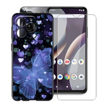 Imagem de HGJTFANY Capa de celular para BLU Bold K10 (16.8 cm), com [1 x protetor de tela de vidro temperado], película de silicone macio ultrafina, capa de proteção contra choque preta para BLU Bold K10