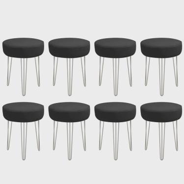 Imagem de Kit 08 Banquetas Puff Jullia Luxo 55cm Industrial Ferro Cinza Corino Preto - Ahz Móveis