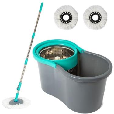 Imagem de MOP GIRATÓRIO ESFREGÃO 360 BALDE 8 LITROS + 2 REFIL Esfregão de Microfibra, Limpeza Prática e Sem Esforço